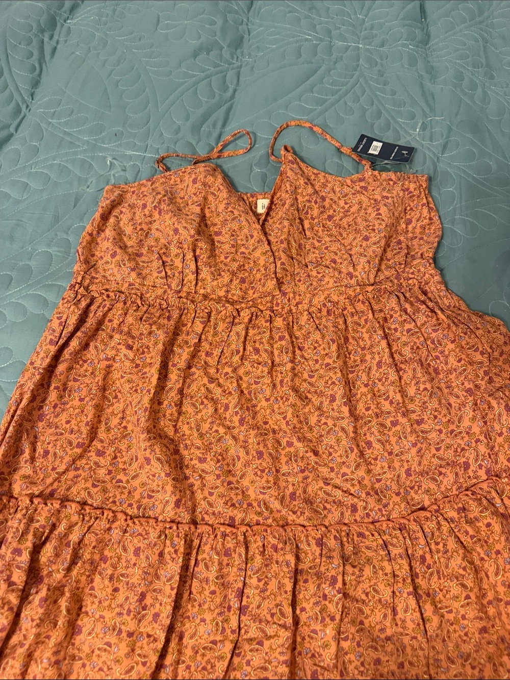 Lucky Brand Rust Paisley Tiered Spaghetti Strap Maxi Dress